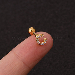 316L Surgical Stainless Steel Micro Pave Clear Cubic Zirconia Cartilage Earrings, Golden, Letter C, 6mm, Pin: 1.2mm(WG3A850-06)