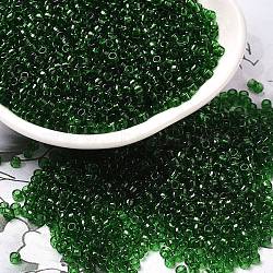 Transparent Colours Picasso Glass Round Seed Beads, Green, 2~2.5x1.5mm, Hole: 1mm, about 28125pcs/pound(SEED-B001-06A-07)