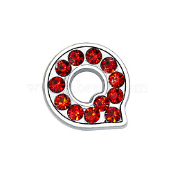 Glass Rhinestone Slide Charms, with Platinum Tone Alloy Finding, Mixed Color, Letter.Q, 12mm, Hole: 8x2mm(PALLOY-TAC0018-02-Q)