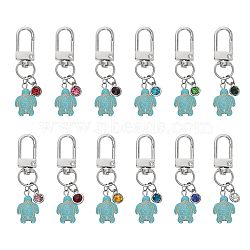 Sea Turtle Synthetic Turquoise Pendant Decorations, with Alloy Glass Rhinestone Charms and Zinc Alloy Swivel Clasps, Mixed Color, 57mm, 12 colors, 1pc/color, 12pcs/set(HJEW-AB00128)