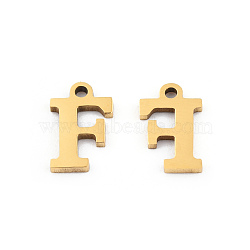 201 Stainless Steel Charms, Alphabet, Letter.F, 9x5.5x1mm, Hole: 1mm(STAS-N091-176F-LG)