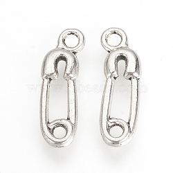 Tibetan Style Alloy Pendants, Safety-pin, Cadmium Free & Lead Free, Antique Silver, 19x6x2mm, Hole: 2mm, about 1850pcs/1000g(TIBEP-Q064-153AS-RS)