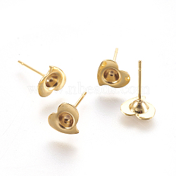 304 Stainless Steel Ear Stud Components, Heart, Golden, 13mm, Tray: 3mm, Pin: 0.7mm(X-STAS-G187-06G)