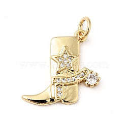 Rack Plating Brass Micro Pave Clear Cubic Zirconia Pendants, with Jump Ring, Cadmium Free & Lead Free, Boots, Real 18K Gold Plated, 17x17x2mm, Jump Ring: 5x0.7mm, Inner Diameter: 3.6mm(KK-E060-22G)