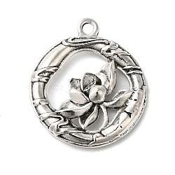 Tibetan style Alloy Pendants, Flat Round with Lotus, Antique Silver, 26x23x3mm, Hole: 2mm(FIND-Z059-08AS-01)