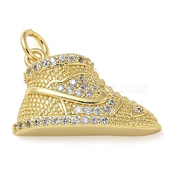 Rack Plating Brass Cubic Zirconia Pendants, Long-Lasting Plated, Lead Free & Cadmium Free, Shoes Charms, with Jump Ring, Real 18K Gold Plated, 11.5x19.5x5mm, Hole: 3mm(KK-K392-10G)