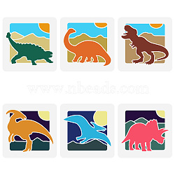 6Pcs 6 Styles MexicanTheme PET Hollow Out Drawing Painting Stencils, for DIY Scrapbook, Photo Album, Star & Cactus & Horse & Hat & boot & Man, Dinosaur Pattern, 150x150mm, 1pc/style(DIY-WH0394-0070)