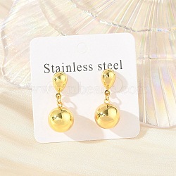 Round 304 Stainless Steel Dangle Stud Earrings, Golden, 25x12mm(EJEW-A125-47G)