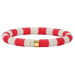 Polymer Clay Heishi Surfer Stretch Bracelet with 304 Stainless Steel Beaded, Preppy Bracelet, Red, Inner Diameter: 2 inch(5.2cm)(BJEW-SW00114-05)