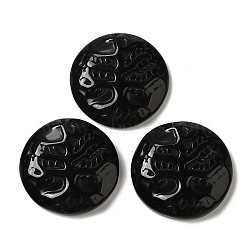 Natural Obsidian Pendants, Flat Round Charms with Engraved Tree of Life, 35~37x7.5~9.5mm, Hole: 1.5mm(G-C091-03C)