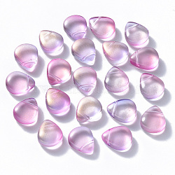 Transparent Spray Painted Glass Beads, Top Drilled Beads, with Glitter Powder, Teardrop, Violet, 12.5x10.5x5.5mm, Hole: 0.9mm(GLAA-T016-29G)