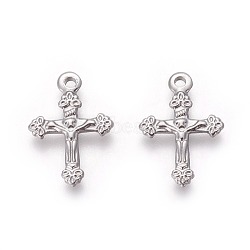 304 Stainless Steel Pendants, For Easter, Crucifix Cross, Stainless Steel Color, 20x14x1.7mm, Hole: 1.6mm(STAS-P231-07P)