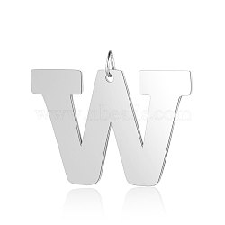 Tarnish Resistant 201 Stainless Steel Pendants, Letter, Stainless Steel Color, Letter.W, 29.5x43.5x1.5mm, Hole: 4.5mm(STAS-S105-T585S-W)