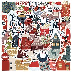 50Pcs Christmas PVC Self Adhesive Stickers, Waterproof Decals for Water Bottle, Helmet, Luggage, Mixed Shapes, 40~80mm(XMAS-PW0001-193)