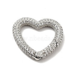 Brass Micro Pave Clear Cubic Zirconia Spring Gate Rings, Cadmium Free & Lead Free, Heart, Platinum, 26x27x4mm(KK-G414-08P)