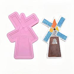 Food Grade Windmill Silicone Molds, Fondant Molds, Baking Molds, Chocolate, Candy, Biscuits, UV Resin & Epoxy Resin Jewelry Making, Hot Pink, 103x67x8mm, Inner Size: 95x60mm(DIY-F045-18)