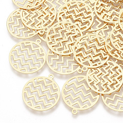 Brass Filigree Pendants, Hollow, Real 18K Gold Plated, Flat Round, 22.5x20x0.4mm, Hole: 1.4mm(X-KK-G378-10G)