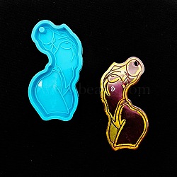 Mother's Day Girl Silicone Bust Statue Pendant Molds, Half-body Sculpture Keychain Pendnat Molds for UV Resin, Epoxy Resin Jewelry Making, Body, 75x38.5x8.5mm, Hole: 3.9mm, Inner Diameter: 70x33mm(AJEW-M221-02B)
