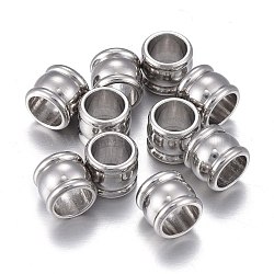 304 Stainless Steel European Beads, Large Hole Beads, Column, Stainless Steel Color, 7x6mm, Hole: 5mm(STAS-F255-056P)
