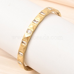 304 Stainless Steel Glass Hinged Bangles for Women, Rectangle, Ion Plating(IP), Long-Lasting Plated, Real 18K Gold Platedc, Clear, Inner Diameter: 2.36x2.05 inch(6x5.2cm)(BJEW-B168-18G)