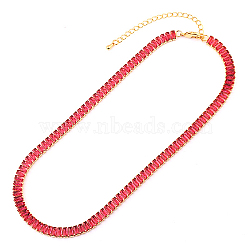Cubic Zirconia Classic Tennis Necklace, Golden Brass Rectangle Link Chain Necklaces, Cerise, 12.99 inch(33cm)(HW0475-04)