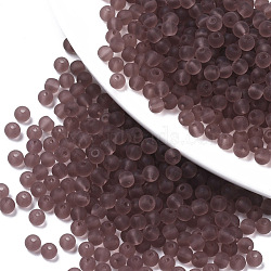 Frosted Colours Glass Beads, Transparent Colours, Round, Coconut Brown, 4x3mm, Hole: 1mm, about 4500pcs/bag(SEED-S040-04A-02)