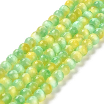 Natural Selenite Dyed Beads Strands, Imitation Cat Eye, Grade A, Round, Lime Green, 6mm, Hole: 0.8mm, about 62~66pcs/strand, 15.24~15.43''(38.7~39.2cm)