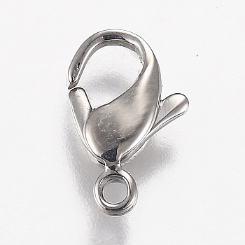 Polished 316 Surgical Stainless Steel Lobster Claw Clasps, Stainless Steel Color, 12.5x8x3mm, Hole: 1.7mm