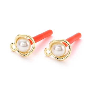 Alloy Stud Earring Findings, with 925 Sterling Silver Pin and ABS Plastic Imitation Pearl, with Loop, Twist, Golden, 11.5x9mm, Hole: 1.5mm, Pin: 0.7mm