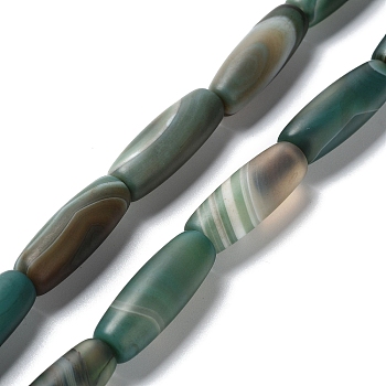 Natural Striped Agate/Banded Agate Beads Strands, Dyed & Heated, Frosted, Rice, Green, 29~31x5~12mm, Hole: 2mm, about 10pcs/strand, 11.5 inch(37cm)