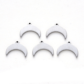 304 Stainless Steel Charms, Laser Cut, Crescent Moon/Double Horn, Stainless Steel Color, 13x15x1mm, Hole: 1mm