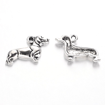 Tibetan Style Alloy Sausage Dog/Dachshund Pendants, Cadmium Free & Nickel Free & Lead Free, Antique Silver, 13x21x2.5mm, Hole: 1.5mm
