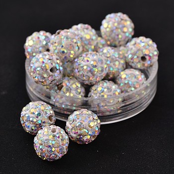Polymer Clay Rhinestone Beads, Grade A, Round, PP15, Crystal AB, 10mm, Hole: 1.8~2mm, 6 Rows Rhinestone, PP15(2.1~2.2mm)