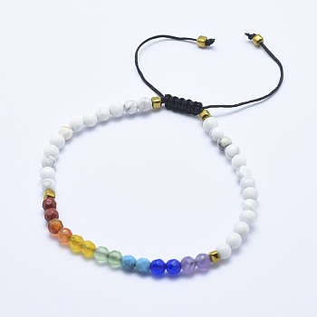 Natural Howlite Braided Bead Bracelets, with Mixed Gemstone and Nylon Cord, Faceted, 2-1/4 inch(5.7cm)~3-1/4 inch(8.3cm)