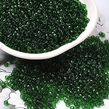 Transparent Colours Picasso Glass Round Seed Beads, Green, 2~2.5x1.5mm, Hole: 1mm, about 28125pcs/pound