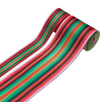 2Rolls 2 Styles Stripe Pattern Printed Polyester Grosgrain Ribbon, for DIY Bowknot Accessories, Colorful, 1roll/style