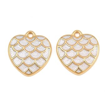 304 Stainless Steel Enamel Pendants, Heart with Scale Pattern Charms, Ion Plating(IP), Real 18K Gold Plated, White, 17x15.5x3mm, Hole: 1.5mm