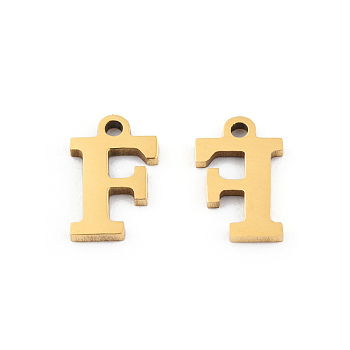 201 Stainless Steel Charms, Alphabet, Letter.F, 9x5.5x1mm, Hole: 1mm