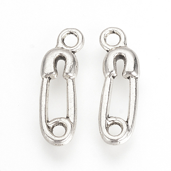 Tibetan Style Alloy Pendants, Safety-pin, Cadmium Free & Lead Free, Antique Silver, 19x6x2mm, Hole: 2mm, about 1850pcs/1000g