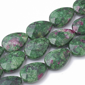 Natural Ruby in Zoisite Beads Strands, Faceted, Dyed, teardrop, 18x13x5mm, Hole: 1mm, about 22pcs/strand, 15.5 inch