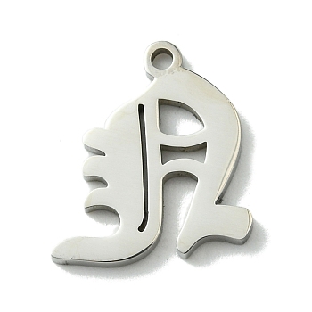 201 Stainless Steel Pendants, Stainless Steel Color, Old Initial Letters Charms, Letter N, 19x17x1.6mm, Hole: 1.8mm