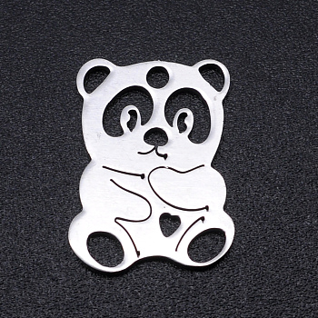 Non-Tarnish 201 Stainless Steel Pendants, Panda, Stainless Steel Color, 16x12x1mm, Hole: 1.5mm