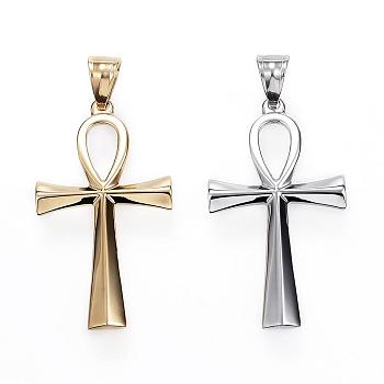 304 Stainless Steel Pendants, Ankh Cross, Mixed Color, 44.5x25x2.5mm, Hole: 5x8.5mm