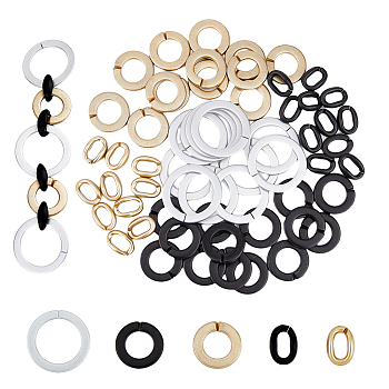 5 Style Spray Painted CCB Plastic & Acrylic Linking Rings, Quick Link Connectors, For Jewelry Link Chains Making, Round Ring & Oval, Mixed Color, 23~45x16~45x3~9mm, Inner Diameter: 7.5~32x15~32mm, 90pcs/box