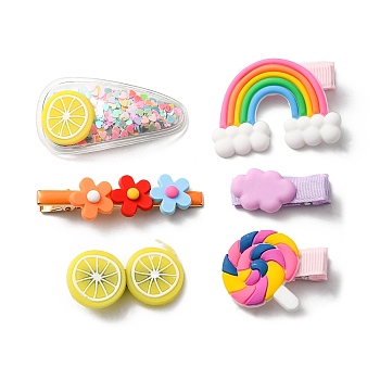 Cute Plastic Hair Clip Sets, Rainbow Flower Fruit Dessert Barrettes for Baby Girls Teens Toddlers, Random Color, 30~60mm, 6pcs/set