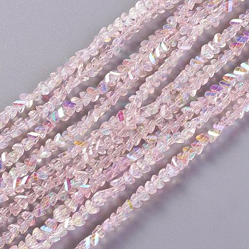 Electroplate Glass Beads Strands, AB Color Plated, Triangle, Pink, 2.2~3x3~4.7x2~3mm, Hole: 0.7mm, about 171~181pcs/strand, 12.4 inch~14.84 inch(31.5~37.7cm)