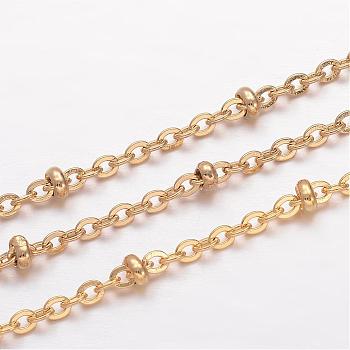 Ion Plating(IP) 304 Stainless Steel Cable Chains, Soldered, Satellite Chains, with Rondelle Beads, Golden, 2.5x2x0.5mm