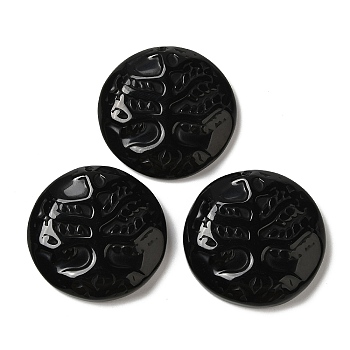 Natural Obsidian Pendants, Flat Round Charms with Engraved Tree of Life, 35~37x7.5~9.5mm, Hole: 1.5mm