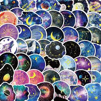 Waterproof Sticker Labels, Self-adhesion, for Suitcase, Skateboard, Refrigerator, Helmet, Mobile Phone Shell, Universe Themed Pattern, 30~60mm, 50pcs/set
