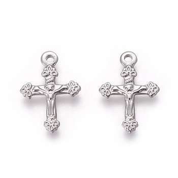 304 Stainless Steel Pendants, For Easter, Crucifix Cross, Stainless Steel Color, 20x14x1.7mm, Hole: 1.6mm